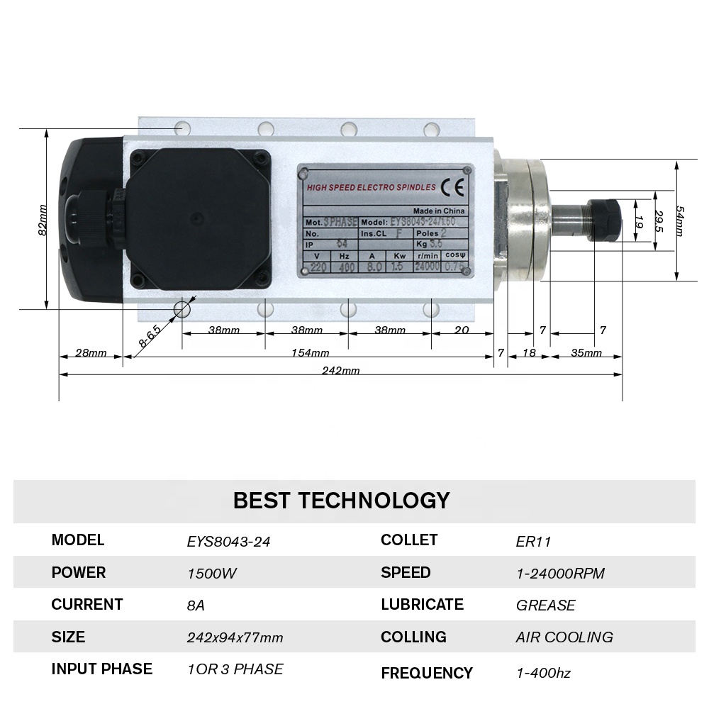 Silnik wrzeciona chłodzony pow – Air Cooled 1.5Kw Spindle Motor Inverter 110V recenzja i cena